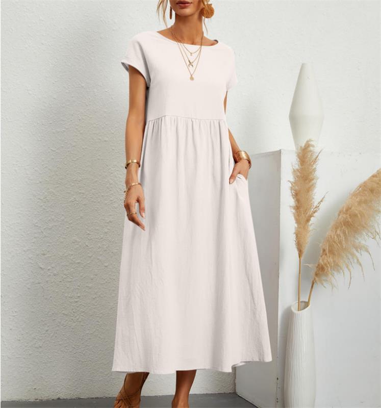 Robe unie en coton et lin Primavera Alla Moda avec poche