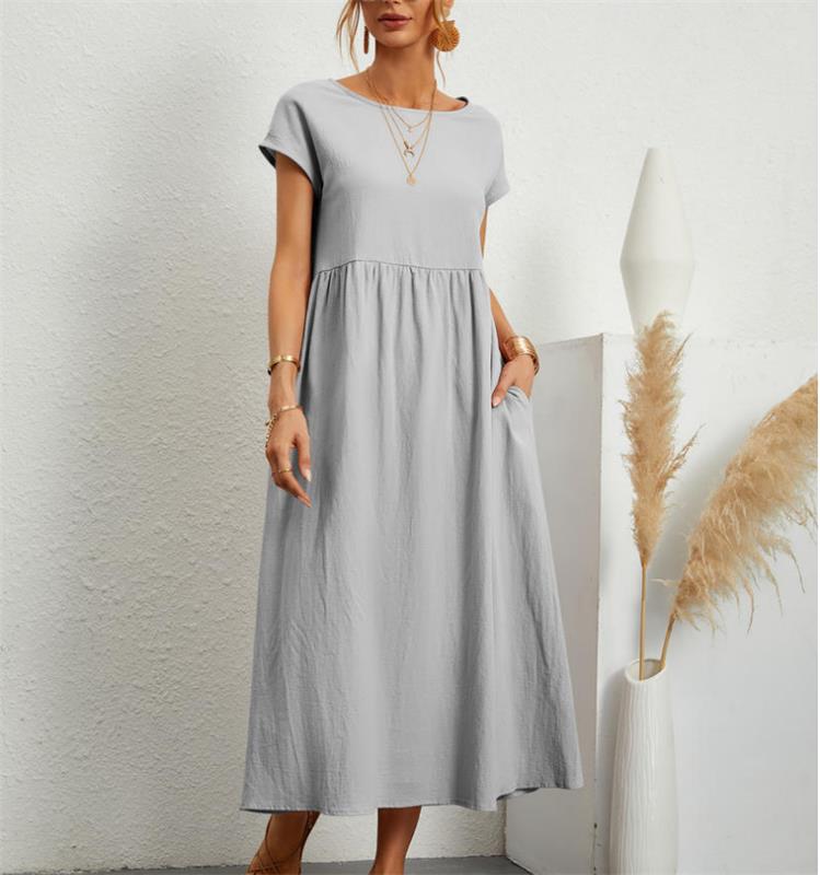 Robe unie en coton et lin Primavera Alla Moda avec poche