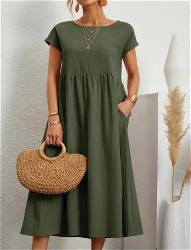 Robe unie en coton et lin Primavera Alla Moda avec poche