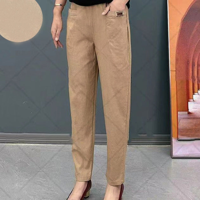 Pantalon Femme en Coton avec Taille Élastique
