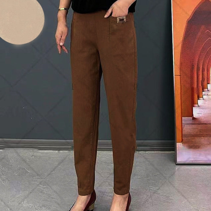 Pantalon Femme en Coton avec Taille Élastique