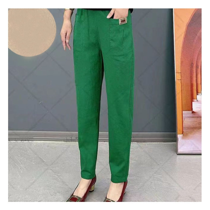 Pantalon Femme en Coton avec Taille Élastique