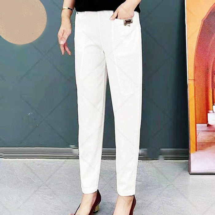Pantalon Femme en Coton avec Taille Élastique