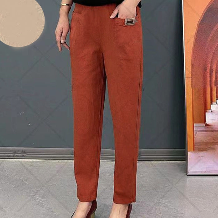 Pantalon Femme en Coton avec Taille Élastique