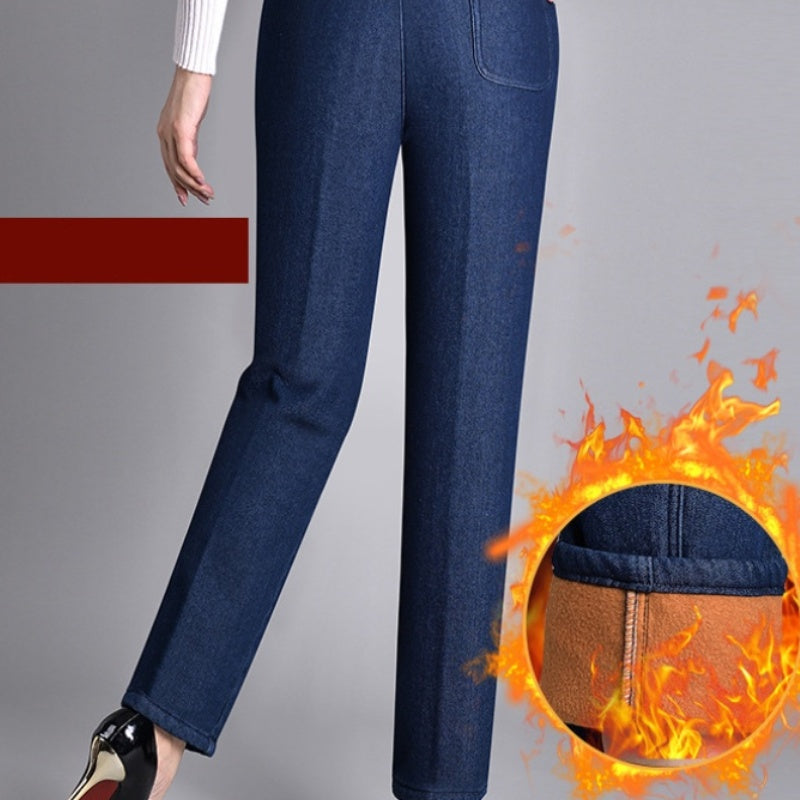 Jeans femme à taille élastique complète avec poche latérale