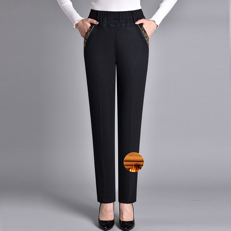 Jeans femme à taille élastique complète avec poche latérale
