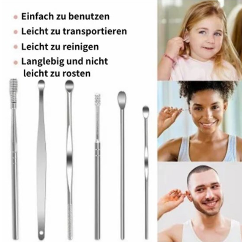 Ensemble portable de 6 pièces en acier inoxydable pour le nettoyage des oreilles