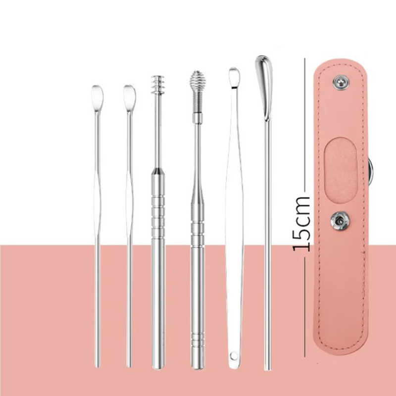 Ensemble portable de 6 pièces en acier inoxydable pour le nettoyage des oreilles