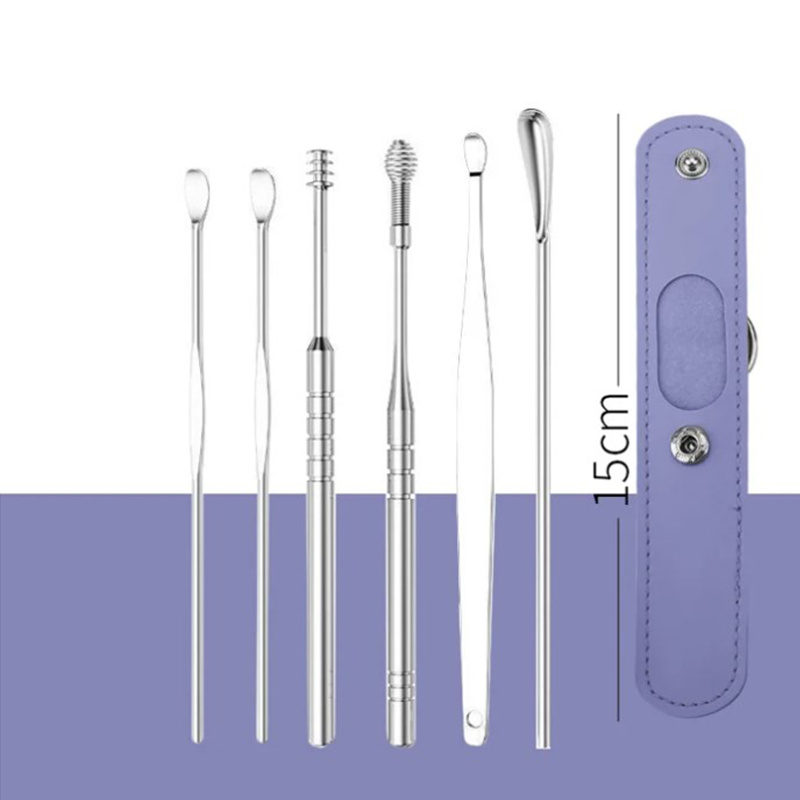 Ensemble portable de 6 pièces en acier inoxydable pour le nettoyage des oreilles