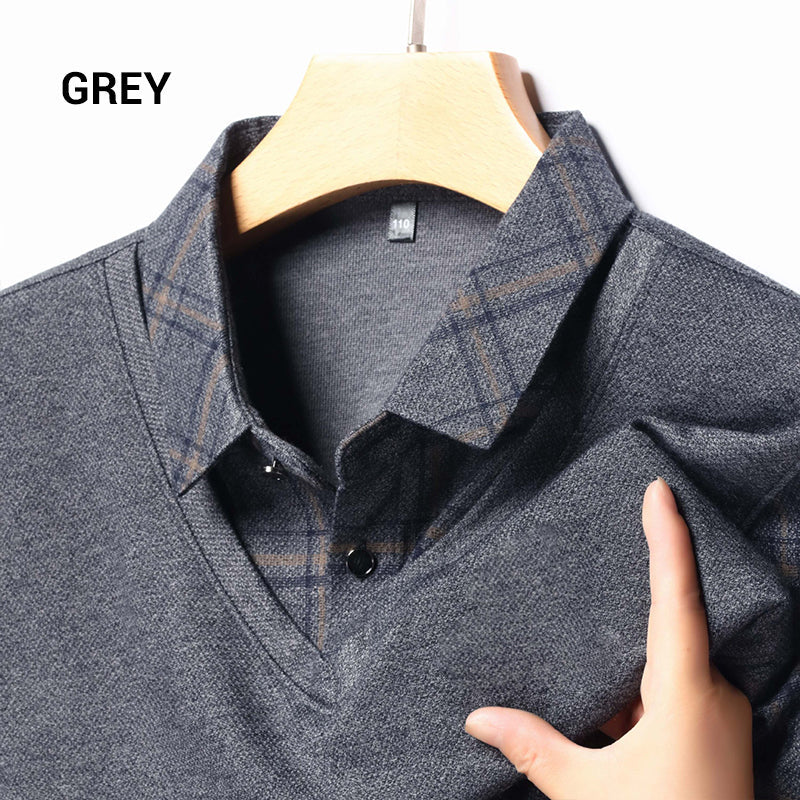 T-shirt homme à manches longues avec col à revers effet deux pièces