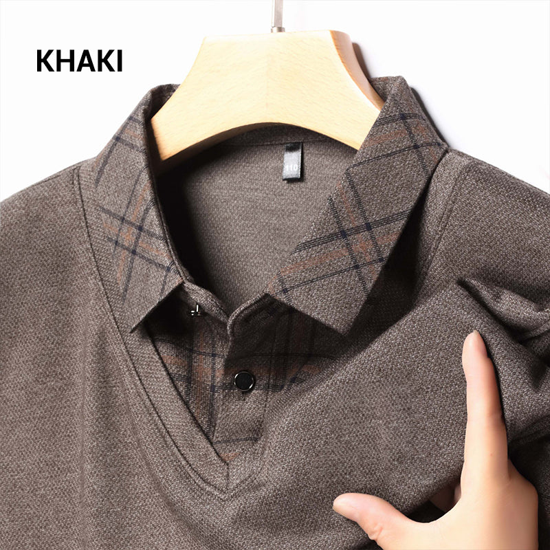 T-shirt homme à manches longues avec col à revers effet deux pièces