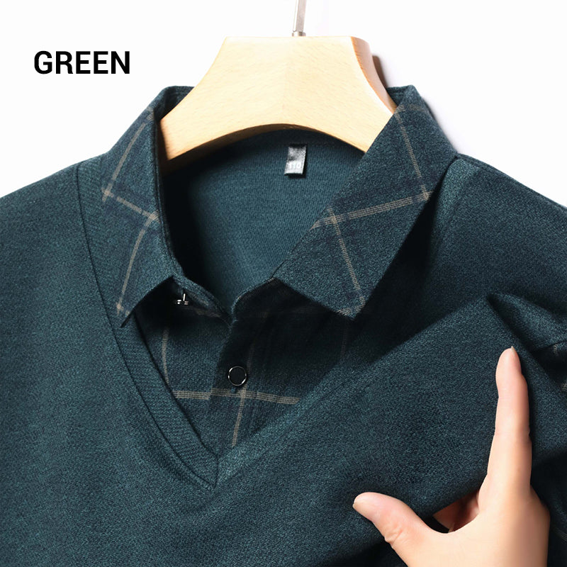 T-shirt homme à manches longues avec col à revers effet deux pièces
