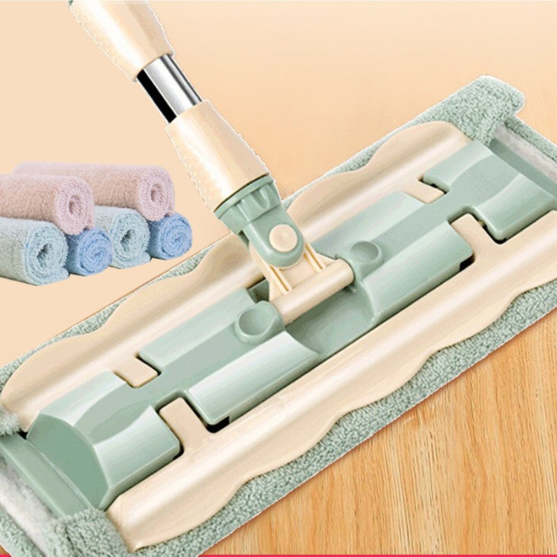 Mocio Piatto avec Manche en Acier Inoxydable, Équipé de Chiffons Lavables et Réutilisables