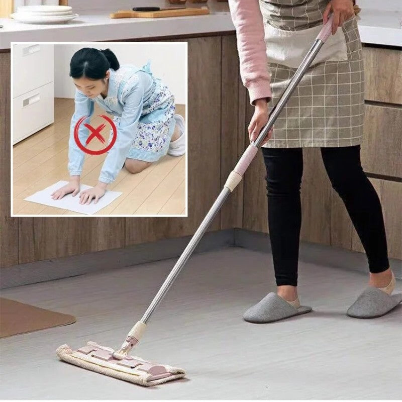 Mocio Piatto avec Manche en Acier Inoxydable, Équipé de Chiffons Lavables et Réutilisables