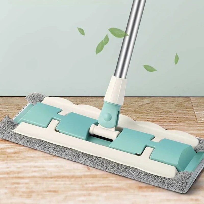 Mocio Piatto avec Manche en Acier Inoxydable, Équipé de Chiffons Lavables et Réutilisables