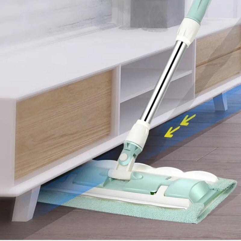 Mocio Piatto avec Manche en Acier Inoxydable, Équipé de Chiffons Lavables et Réutilisables