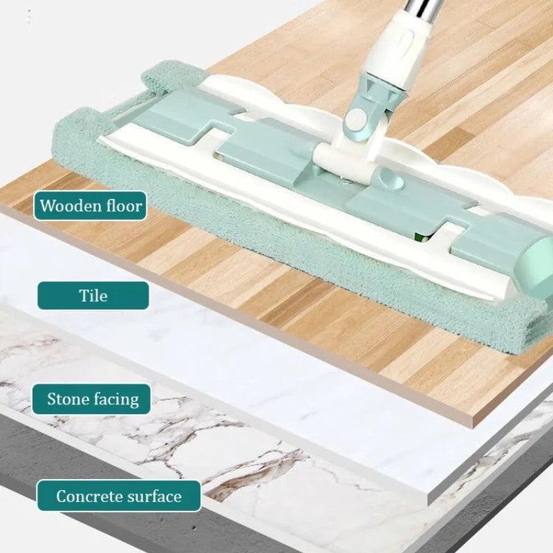 Mocio Piatto avec Manche en Acier Inoxydable, Équipé de Chiffons Lavables et Réutilisables