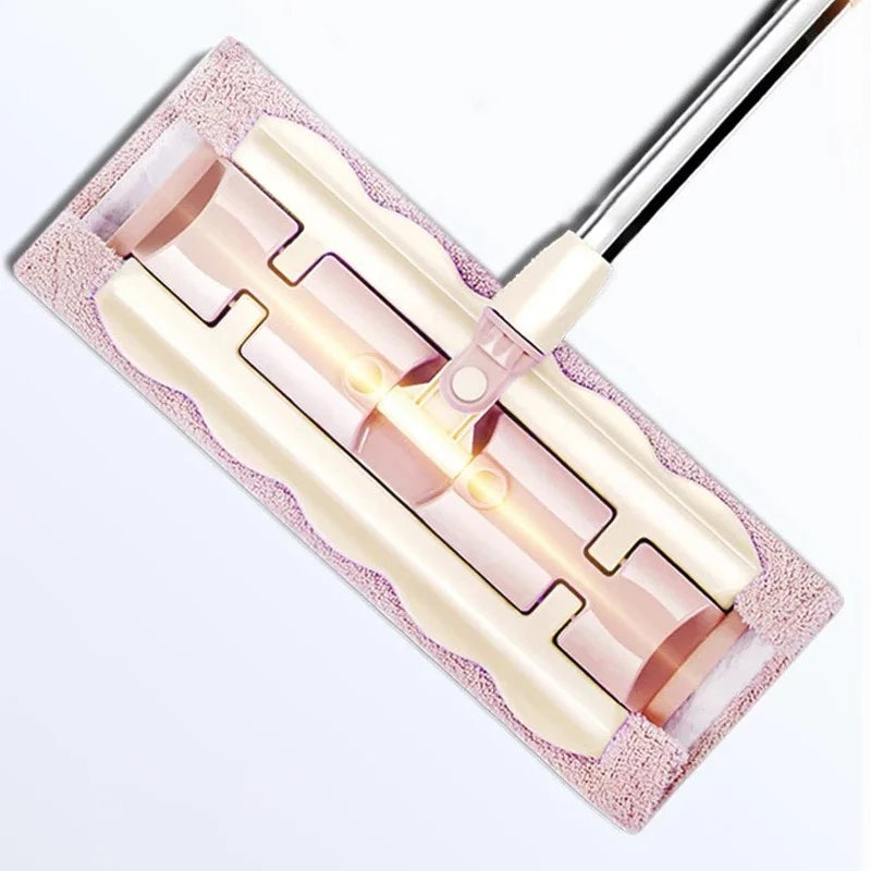 Mocio Piatto avec Manche en Acier Inoxydable, Équipé de Chiffons Lavables et Réutilisables