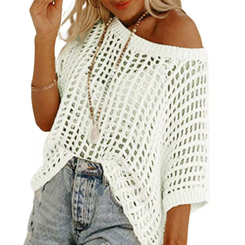 Top en crochet décontracté ajouré à manches 3/4
