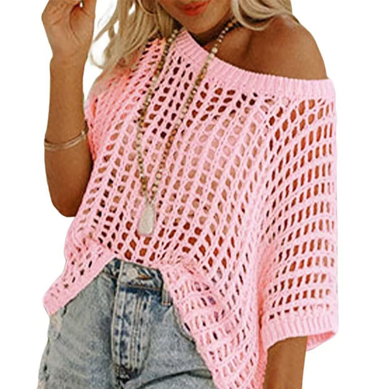 Top en crochet décontracté ajouré à manches 3/4