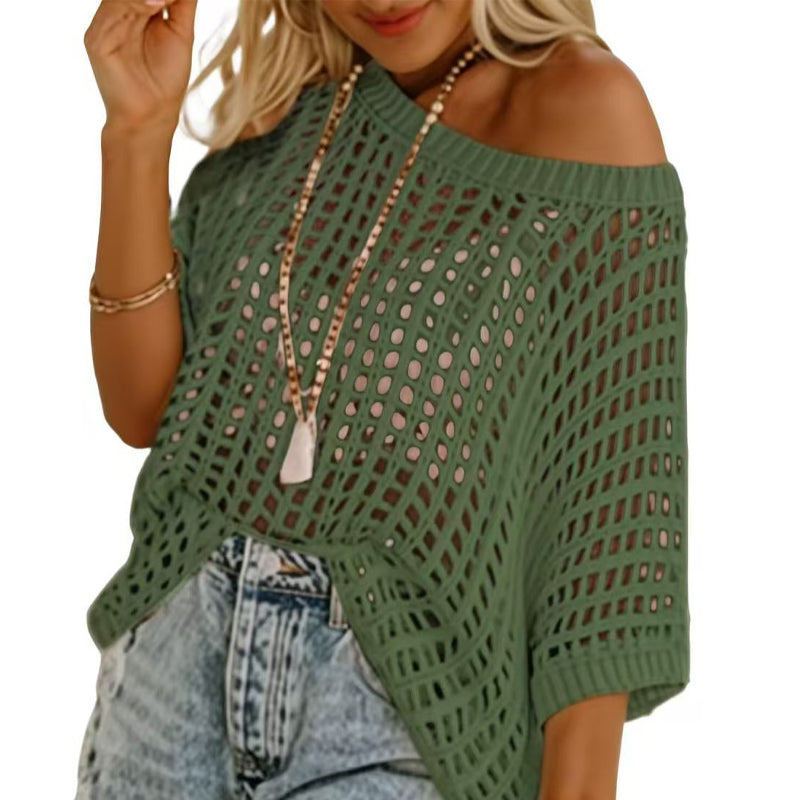 Top en crochet décontracté ajouré à manches 3/4