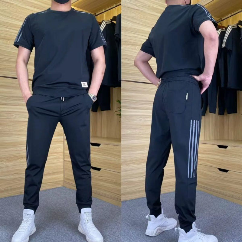 Ensemble Homme 2 Pièces à Haute Élasticité : T-shirt à Manches Courtes et Jogging