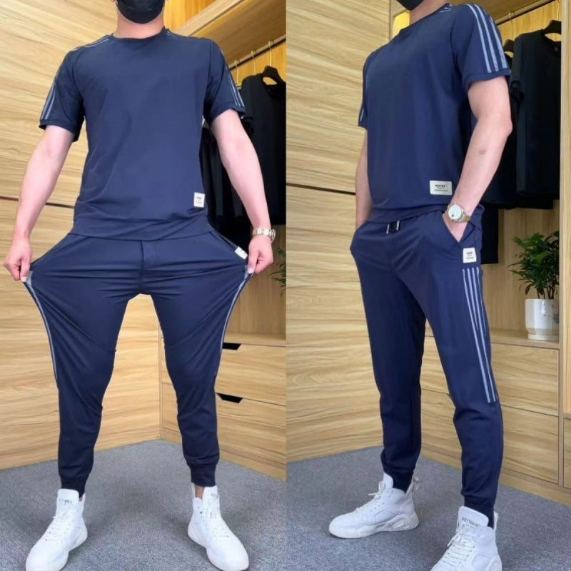 Ensemble Homme 2 Pièces à Haute Élasticité : T-shirt à Manches Courtes et Jogging