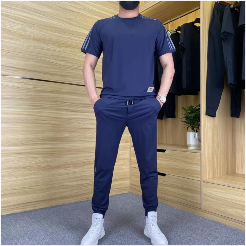 Ensemble Homme 2 Pièces à Haute Élasticité : T-shirt à Manches Courtes et Jogging