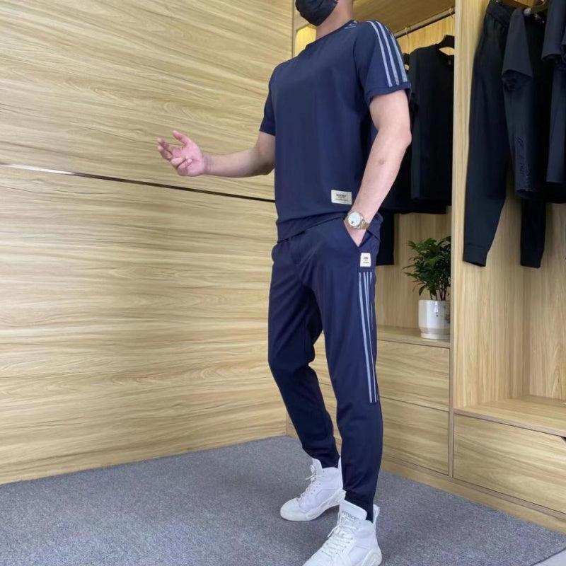Ensemble Homme 2 Pièces à Haute Élasticité : T-shirt à Manches Courtes et Jogging
