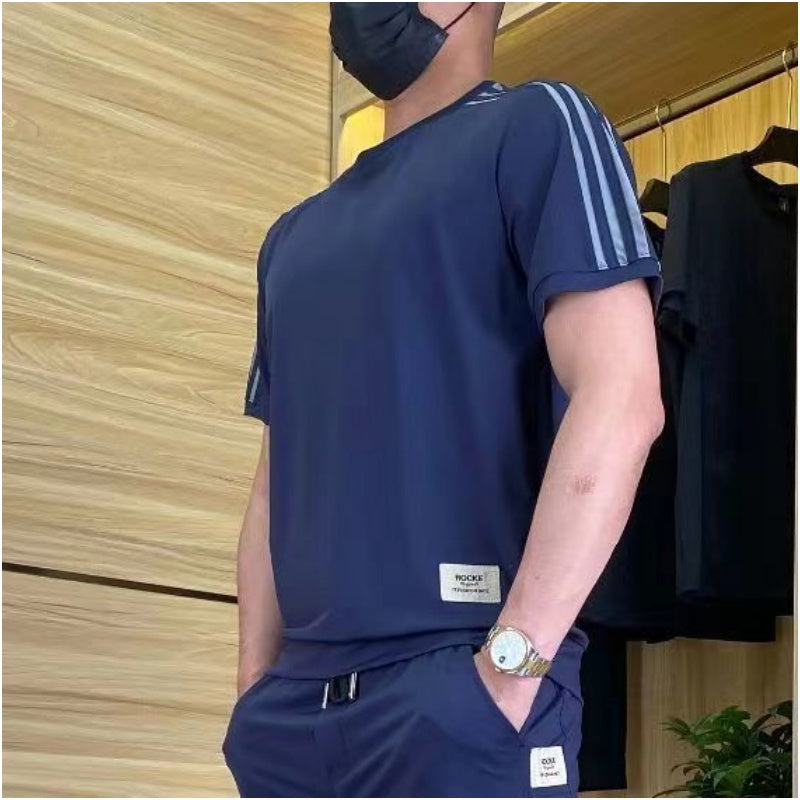 Ensemble Homme 2 Pièces à Haute Élasticité : T-shirt à Manches Courtes et Jogging