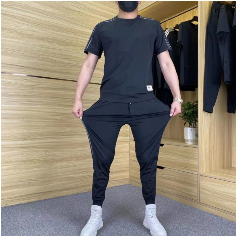 Ensemble Homme 2 Pièces à Haute Élasticité : T-shirt à Manches Courtes et Jogging
