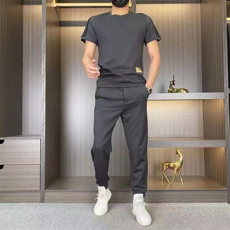 Ensemble Homme 2 Pièces à Haute Élasticité : T-shirt à Manches Courtes et Jogging