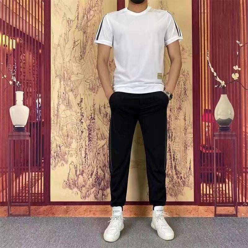Ensemble Homme 2 Pièces à Haute Élasticité : T-shirt à Manches Courtes et Jogging