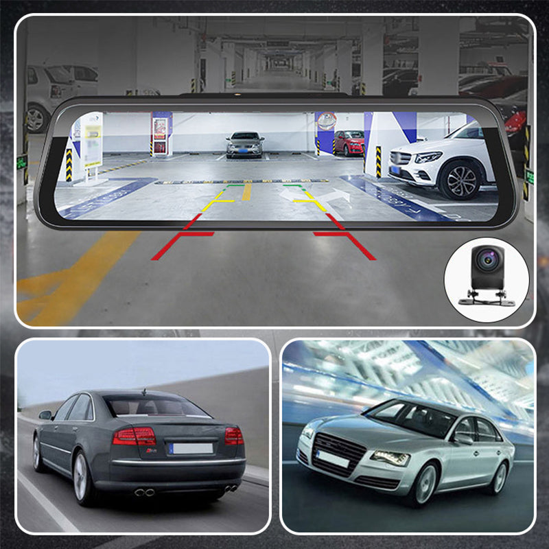 Double dashcam Full HD de 10 pouces avec surveillance de stationnement et vision nocturne - Carte SD de 64 Go et adaptateur OBD inclus