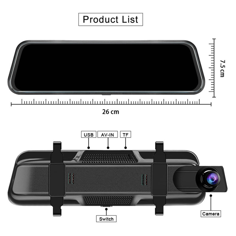 Double dashcam Full HD de 10 pouces avec surveillance de stationnement et vision nocturne - Carte SD de 64 Go et adaptateur OBD inclus