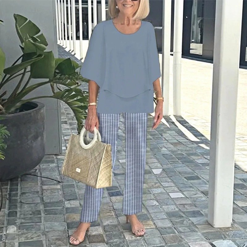 🔥ULTIMO GIORNO DI SALDI - SCONTO DEL 49%🔥 Completo pantaloni stampati e top girocollo da donna