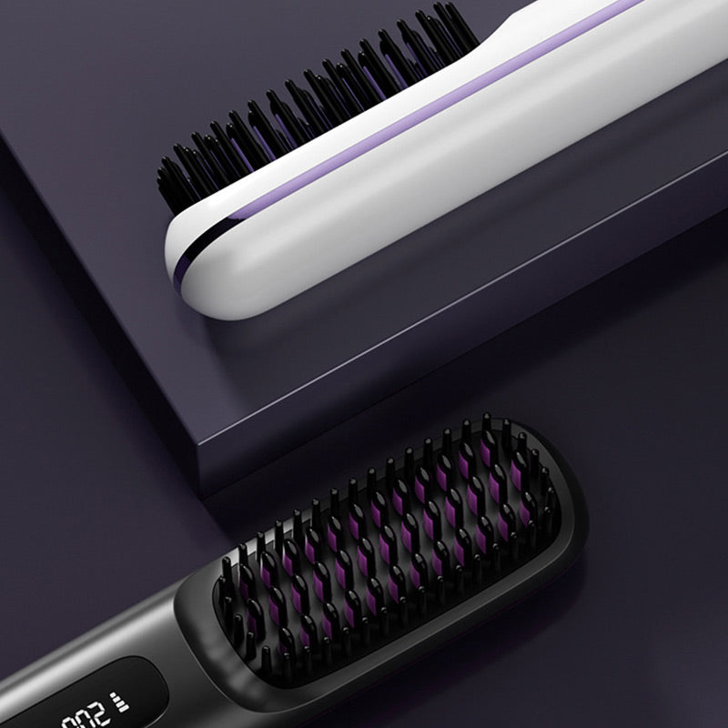 Peigne lissant pour cheveux avec chauffage en céramique sans fil