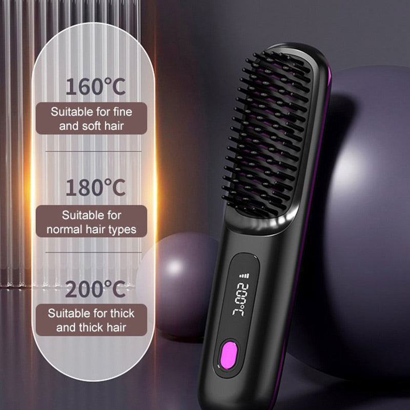 Peigne lissant pour cheveux avec chauffage en céramique sans fil