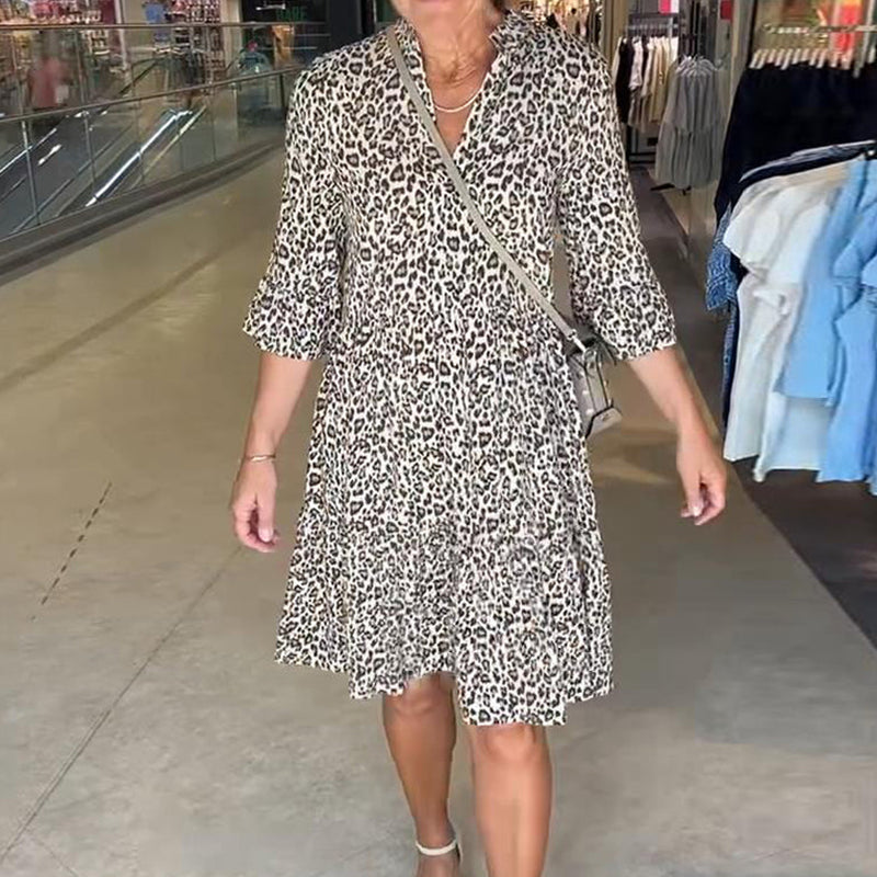 Robe Femme à la Mode avec Imprimé Léopard, Col en V et Coupe Large