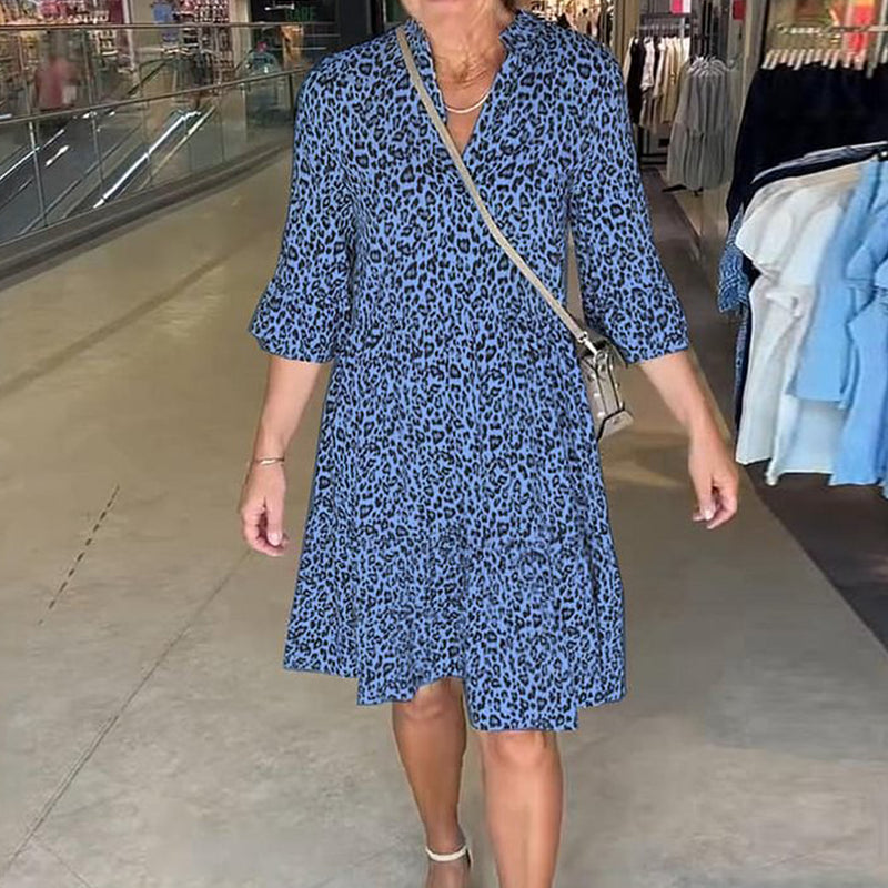 Robe Femme à la Mode avec Imprimé Léopard, Col en V et Coupe Large