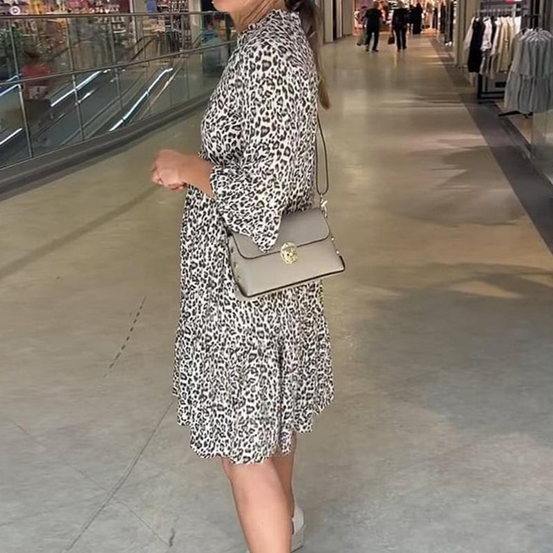 Robe Femme à la Mode avec Imprimé Léopard, Col en V et Coupe Large