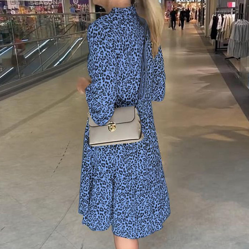 Robe Femme à la Mode avec Imprimé Léopard, Col en V et Coupe Large