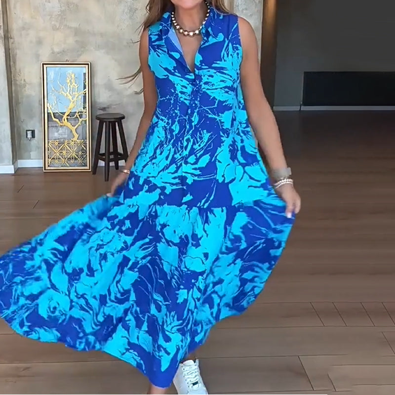 Abito Lungo da Donna Senza Maniche alla Moda con Stampa