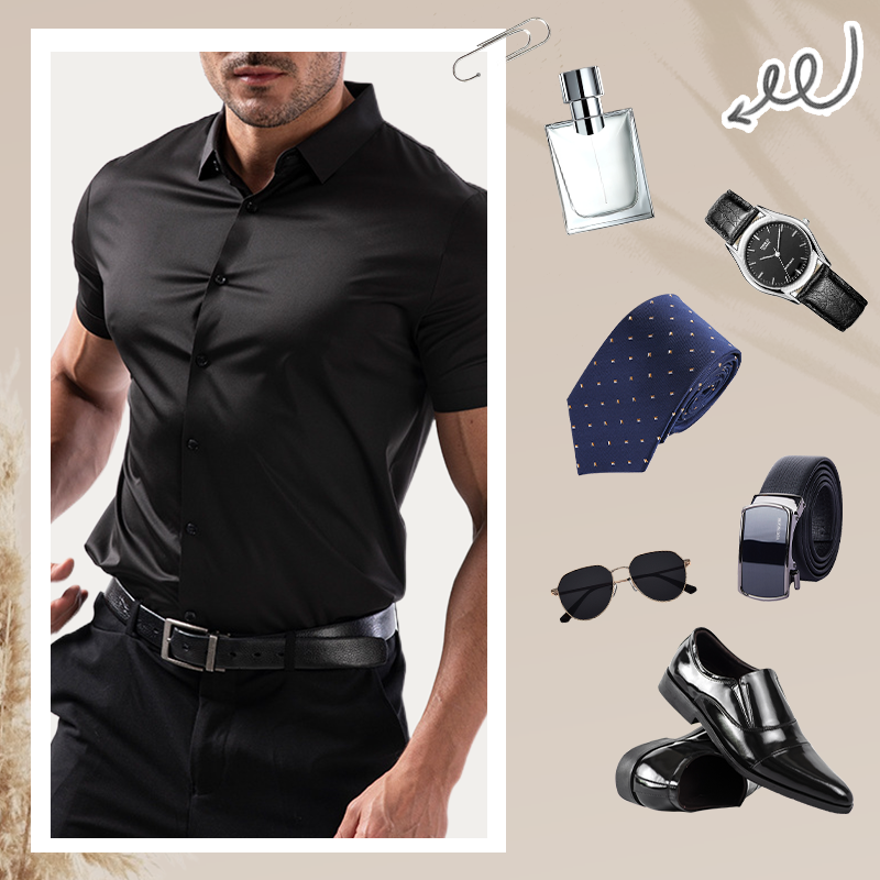 Chemise Homme à Manches Courtes avec Tissu Extensible 4 Directions