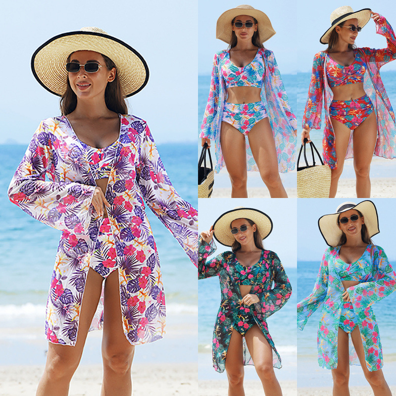 Maillot de bain bikini femme à la mode imprimé multicolore 3 pièces