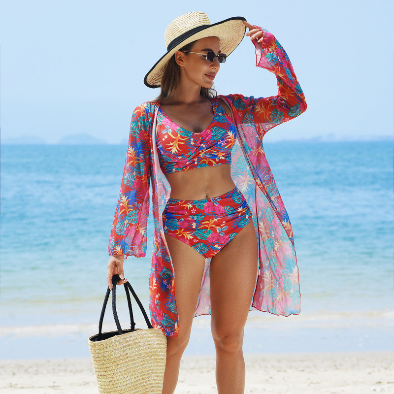 Maillot de bain bikini femme à la mode imprimé multicolore 3 pièces