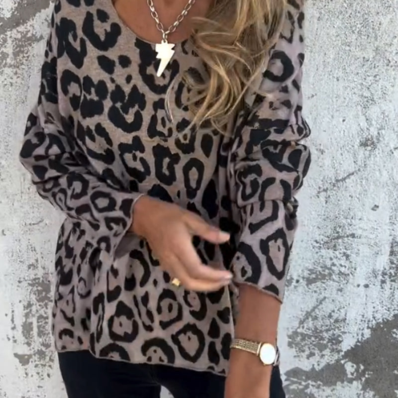 💕 Remise limitée de 50 % 💕 Top femme col rond léopard extensible