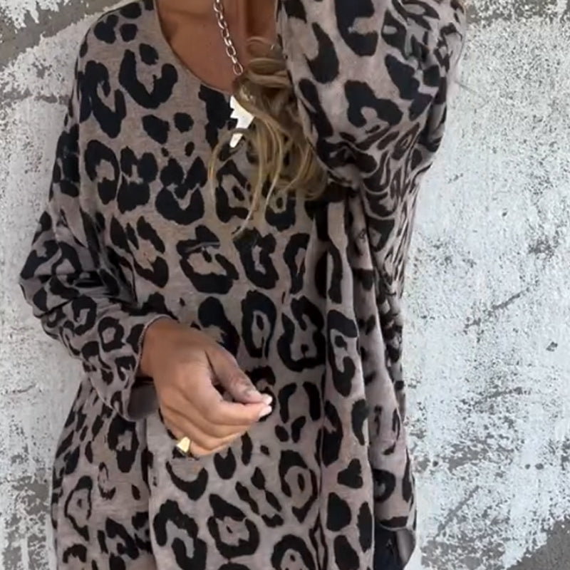 💕 Remise limitée de 50 % 💕 Top femme col rond léopard extensible