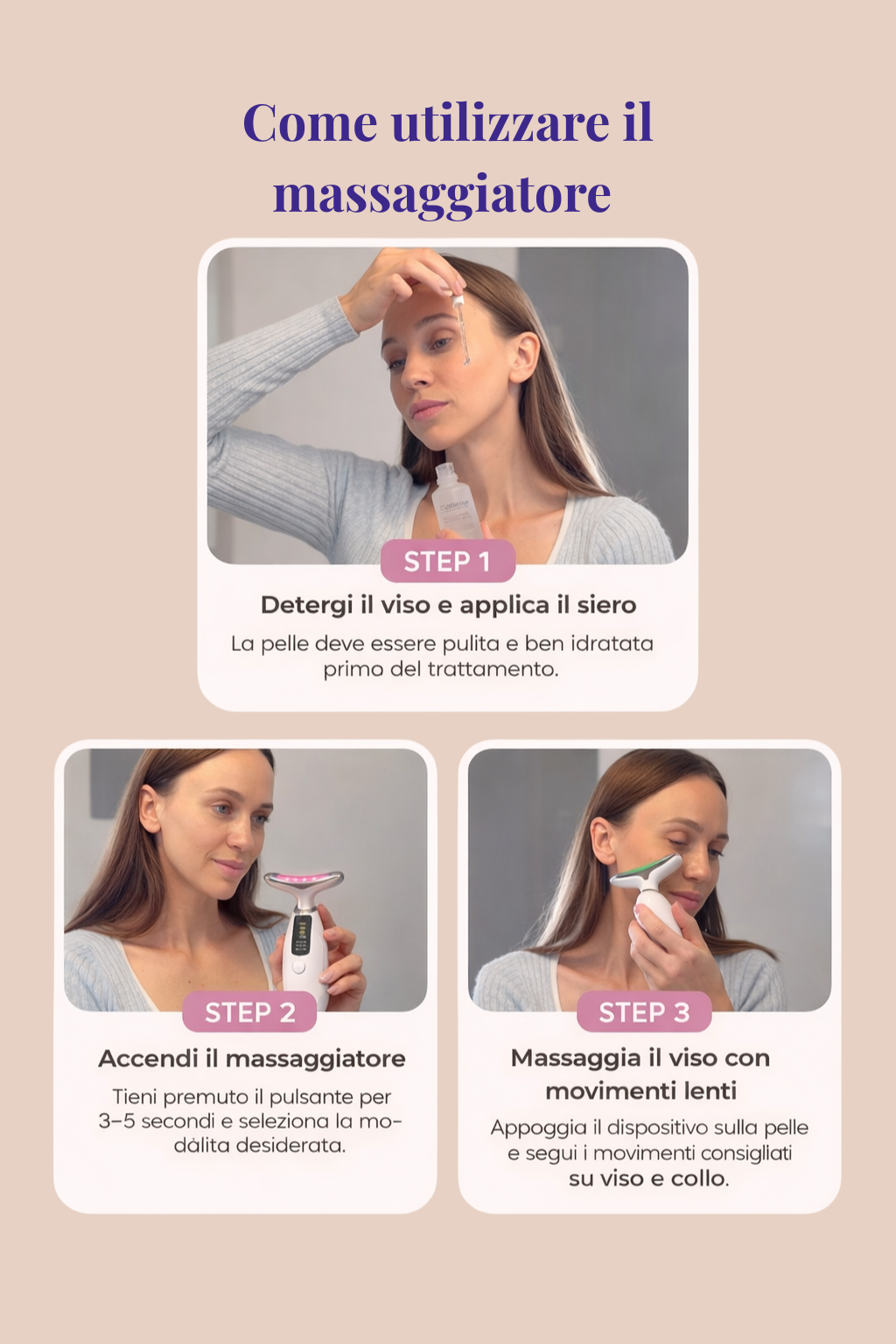 Appareil de massage liftant pour le visage et le cou à lumière LED